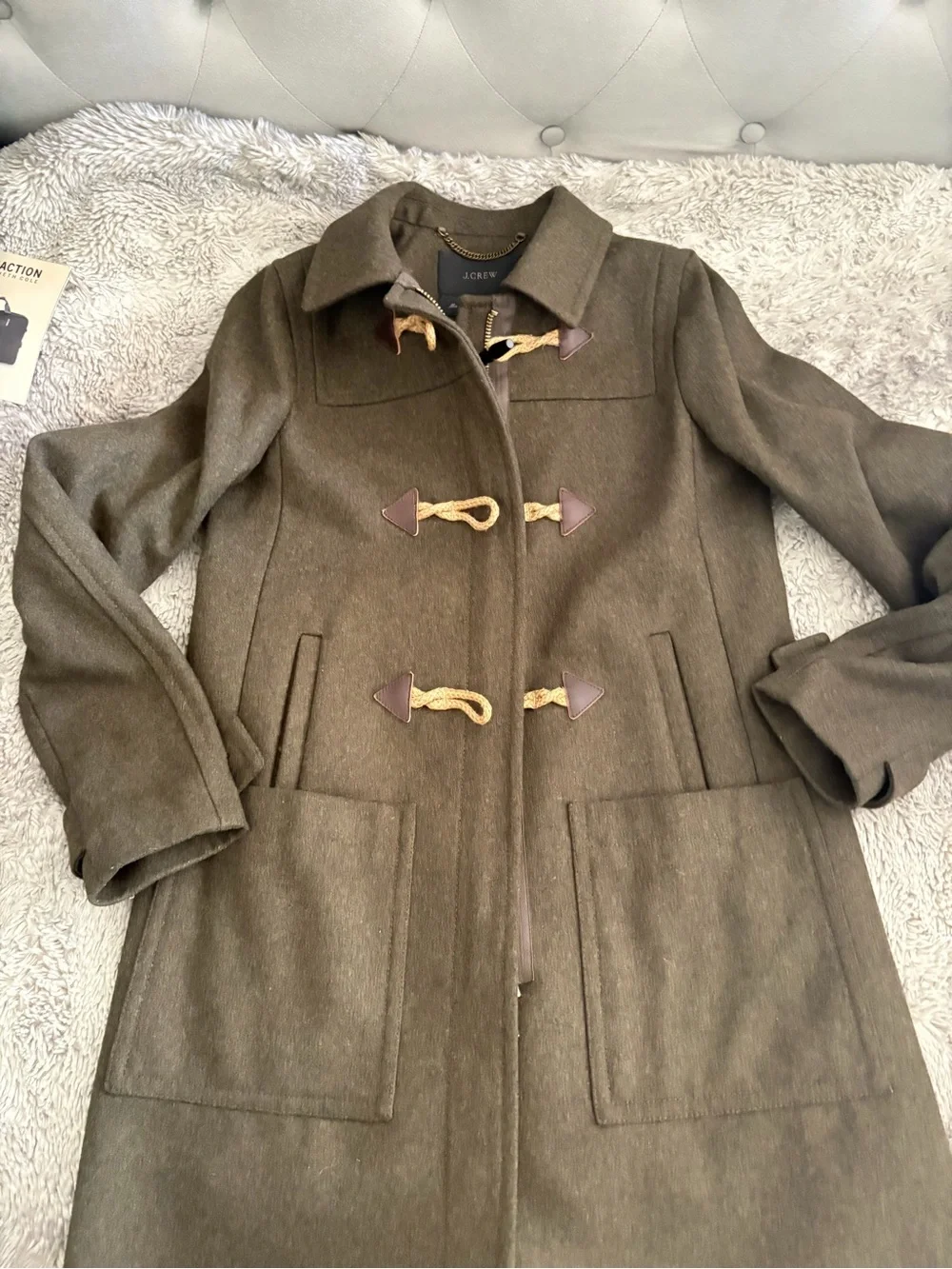 J. Crew Olive Toggle Wool-Blend Pea Coat - Picture 7 of 16